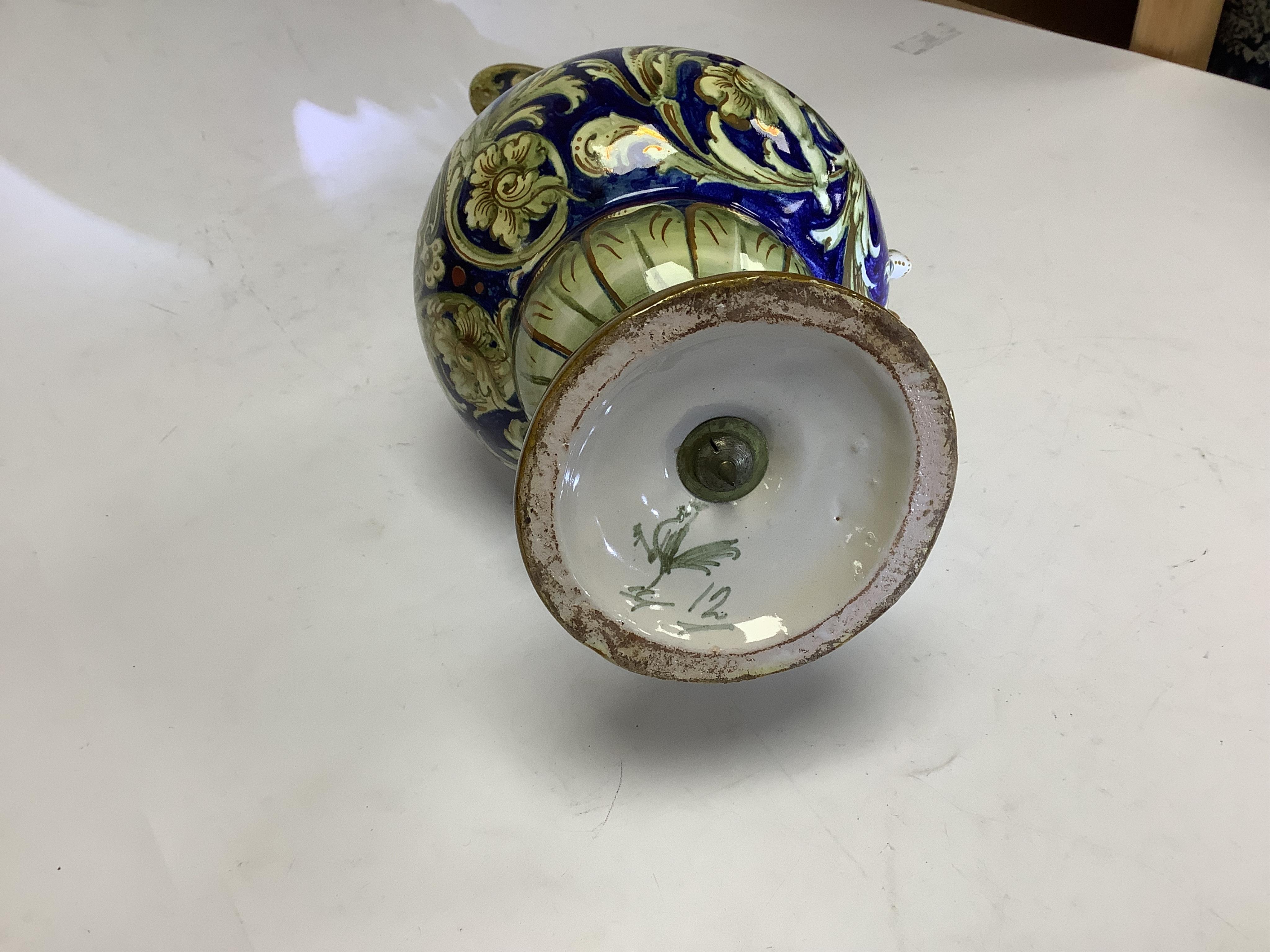 Eight Chinese and Japanese 18th and 19th century plates and dishes, together with a painted botanical plate and a Cantagalli maiolica ewer, tallest ewer 37cm high. Condition - ewer and a small dish restored, the other it